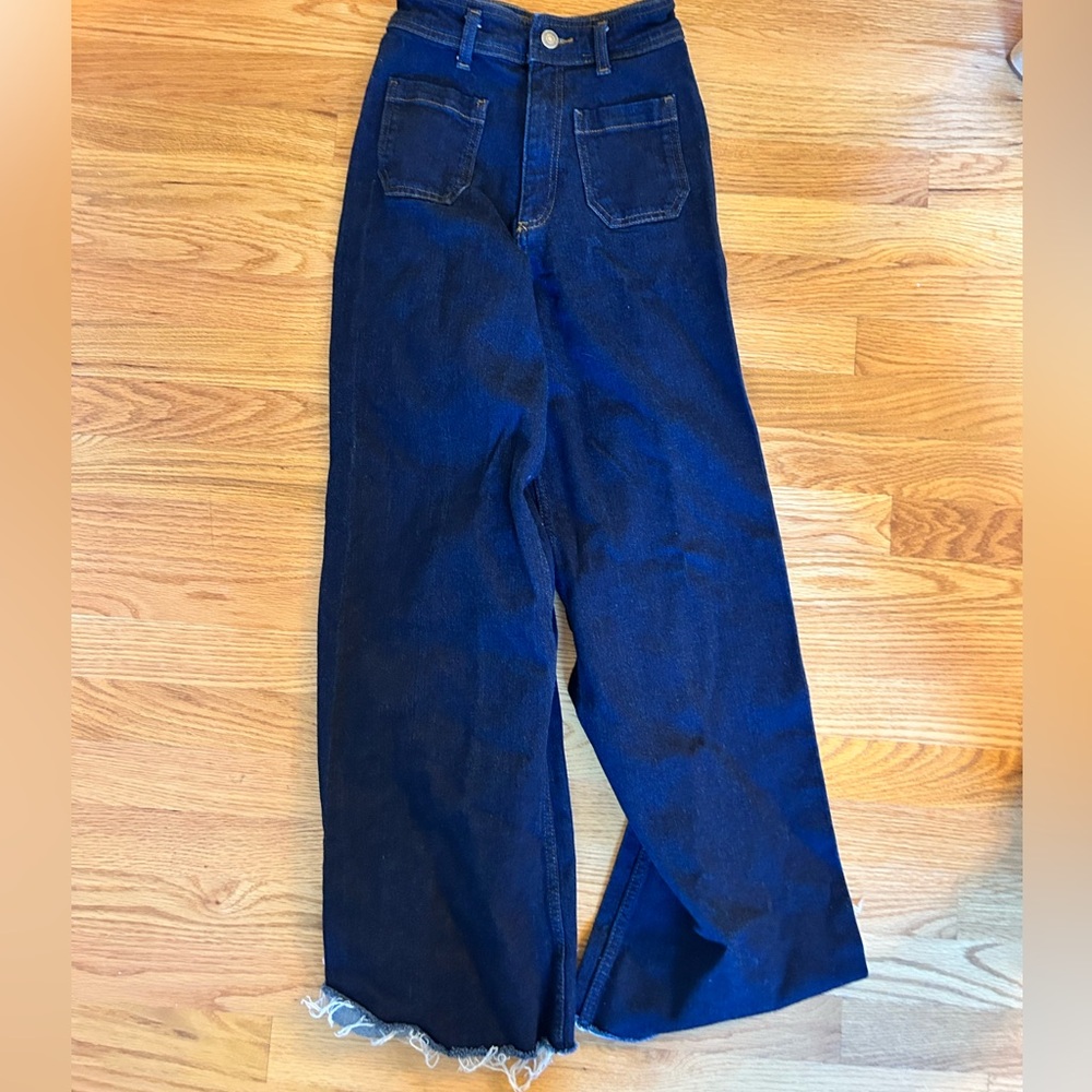 Zara High-Waisted Dark Blue Wide Leg Jeans
